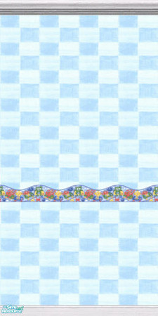 Sims 2 — Monster Set Walls - Blue Check #5 by pegasussims — Blue Check Wallpaper with Blue Monster Border and a white