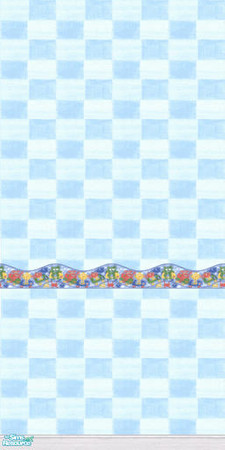 Sims 2 — Monster Set Walls - Blue Check #4 by pegasussims — Blue Check Wallpaper with Blue Monster Border and a white
