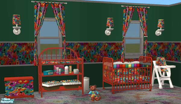 Sims 2 — Red's Colorful Pups Nursery Set by red1060 — Red's Colorful Pups Nursery Set includes a Crib Frame, Crib