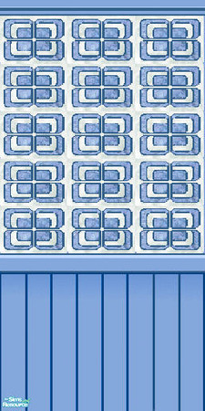 Sims 2 — Art Deco Pastel Blue Wallpaper by 404Savant — Art deco wallpaper above wooden wainscoting painted to match.