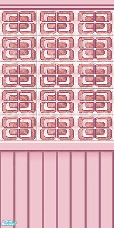 Sims 2 — Art Deco Rose Wallpaper by 404Savant — Art deco wallpaper above wooden wainscoting painted to match. 