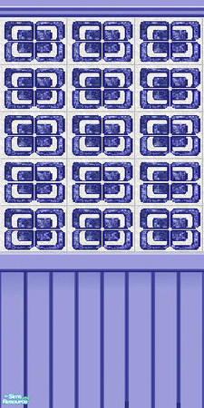 Sims 2 — Art Deco Blueberry Wallpaper by 404Savant — Art deco wallpaper above wooden wainscoting painted to match. 