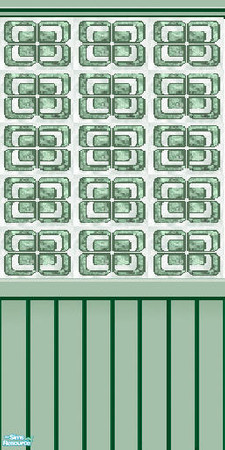 Sims 2 — Art Deco Mint Wallpaper by 404Savant — Art deco wallpaper above wooden wainscoting painted to match. 