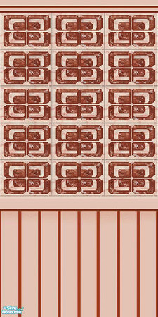 Sims 2 — Art Deco Coral Wallpaper by 404Savant — Art deco wallpaper above wooden wainscoting painted to match. 