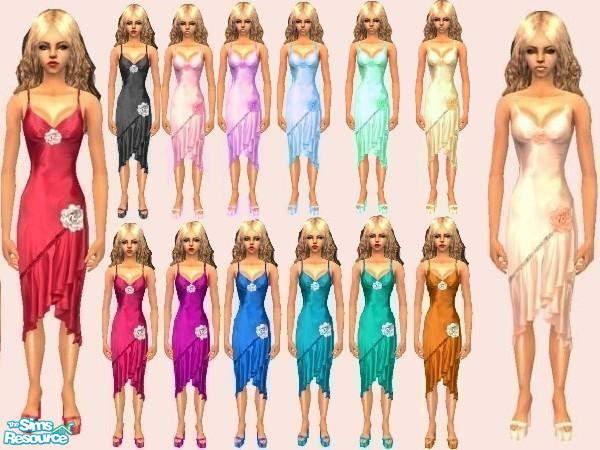 Sims 2 — adult silk ruffle dresses by juttaponath — Do not reupload or edit and upload. Thank you.