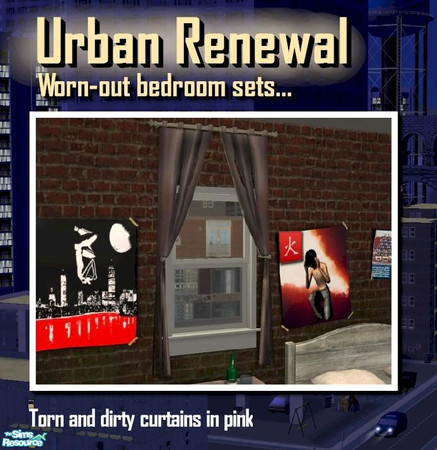 Sims 2 — Pink ripped and soiled curtains by Cyclonesue — Distressed, soiled bedroom furniture - part of the Urban Renewal