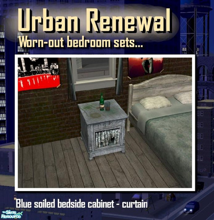 Sims 2 — Soiled bedside cabinet in blue - curtain by Cyclonesue — Distressed, soiled bedroom furniture - part of the