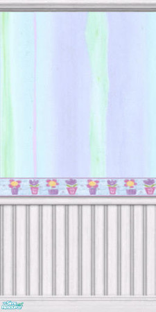 Sims 2 — Violet Green Paper w/Blue Flower Border1 by pegasussims — Violet Green Wallpaper with Blue Flower Border matched