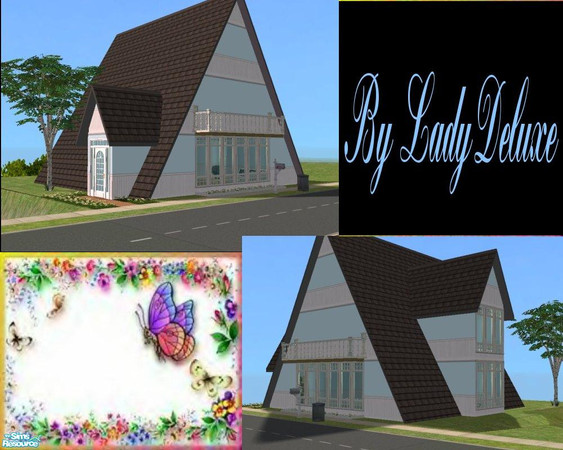 Sims 2 — Aframe DeCourte by LadyDeluxe — A small A-frame house that is affordable without cheating. It can be alot cuter