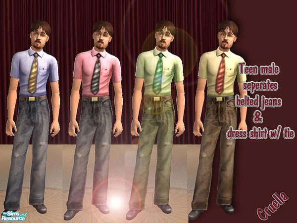 Sims 2 — am_TeenMaleSeperates by Cruella — Brand new worn jeans in 4 colors and dress shirts with ties.