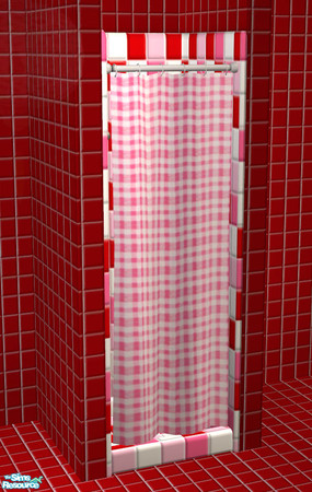 Sims 2 — Simply Pink Shower by ImmeK — A cheap shower with a simple pink and white curtain, backed by a red and pink