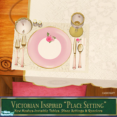 Sims 2 — Victorian Inspired Place Settings -  Roselynde  by Cashcraft — A usable decorative place setting mesh and 4