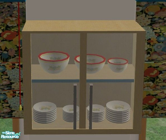 Sims 2 — TC58 Kitchen - Wall Unit Glass by Riverwillows — Lovely kitchen using textures from Texture Challenge #58, and