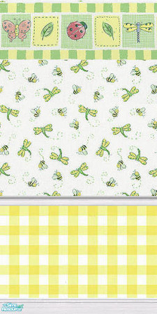 Sims 2 — D2DBuggy Green Wallpaper 01 by D2Diamond — Cute little bugs with a yellow plaid design. Perfect for Spring. ...