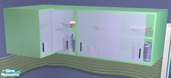 Sims 2 — Milano Kitchen Deco2 Wallunit by Cloisonne — Apple green and Silver Blue color scheme.