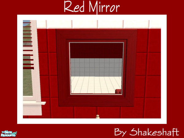 Sims 2 — Red Mirror by Shakeshaft — Part of the Simply Red Set, includes 2 sinks and 2 mirrors, counters, shower,
