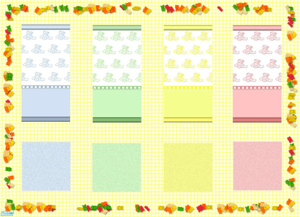 Sims 2 — Bear Essentials Recolor by Henwen — A recolor of Maixis OFB wallpaper made brighter with matching carpets.
