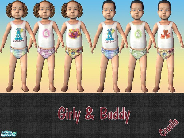 Sims 2 — am_GirlyBuddy by Cruella — T-shirts and colorful matching diapers for tots.