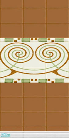 Sims 2 — Art Nouveau Kitchen Tile by Jubilant — This is brown tile with a white band with a art nouveau design.