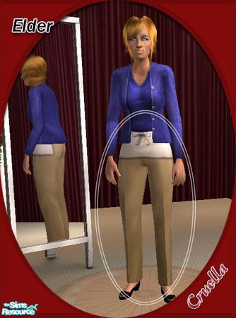 Sims 2 — am_efTugs by Cruella — Tan work pants with white apron for the elder female.