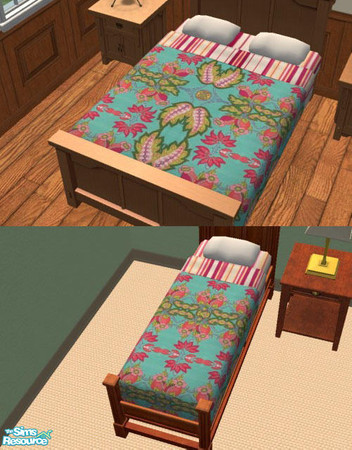 Sims 2 — Flowers & Stripes Bedding by agaliha5 — 