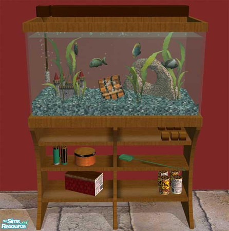 Sims 2 — Madagascar Aquarium by dancingaphrodite — Darker wood finish, blue gravel. Place it in your waiting area to