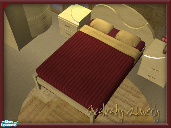 Sims 2 — WaG Make Mine Music Bedding by SpringwolfDecor — Beige and maroon. What more beautiful color combination is