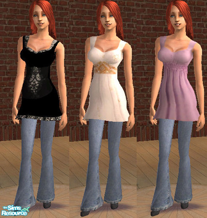 Sims 2 — Piety's Tunic/jeans with heels. by Piety — Fun tunics with light blue jeans. This is based on the mesh by