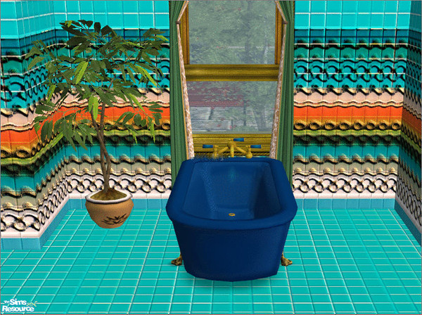 Sims 2 — Turquoise Luxury Tile Set by kkffoo — Turquoise, Amber and Gold Leaf Wall tiles, complemented by matching floor