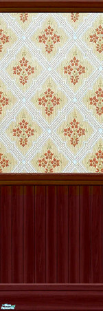 Sims 2 — Victorian Kitchen - Wall by Simaddict99 — Victorian print wall paper with cherry wood beadboard and trim.