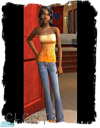 Sims 2 — Orange Top Outfit For Teen Girls by clcny20 — The orange recolor of this tube top and jean outfit, for teen
