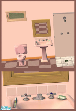 Sims 2 — Apricot Budget Bathroom Set by kkffoo — Set of wall, tiles and glass shower panel to co-ordinate with Maxis