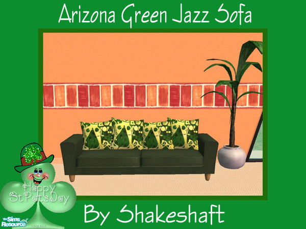 Sims 2 — Arizona Green Jazz Sofa by Shakeshaft — Part of the Arizona set in a deep Irish Green and Jazzy Cushions to