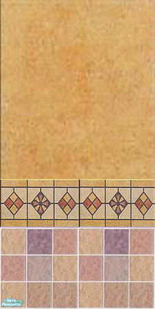 Sims 2 — Mustard Medley wall 3 by Tempty — large marble pannel, tile border and multi coulored tile