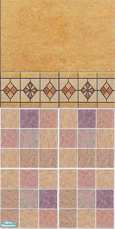 Sims 2 — Mustard Medley wall 2 by Tempty — Multi couloured tiles, tile borderand marble pannel