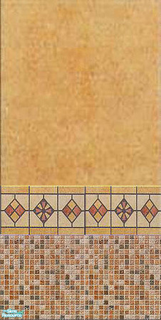 Sims 2 — Mustard Medley wall 1 by Tempty — marble pannel, tile border and mosaic tiles.