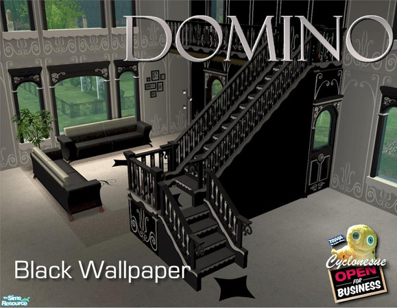 Sims 2 — Black and White Wallpaper by Cyclonesue — REQUIRES OPEN FOR BUSINESS. A set of stairs, fence, windows, door and