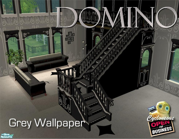 Sims 2 — Grey Wallpaper by Cyclonesue — REQUIRES OPEN FOR BUSINESS. A set of stairs, fence, windows, door and matching