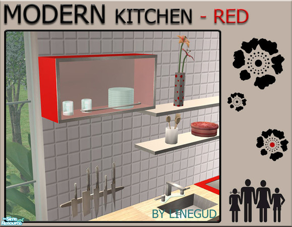 Sims 2 — Kitchen red recolor - Cabinet by linegud — A recolor for my Modern kitchen.... **TSRAA**