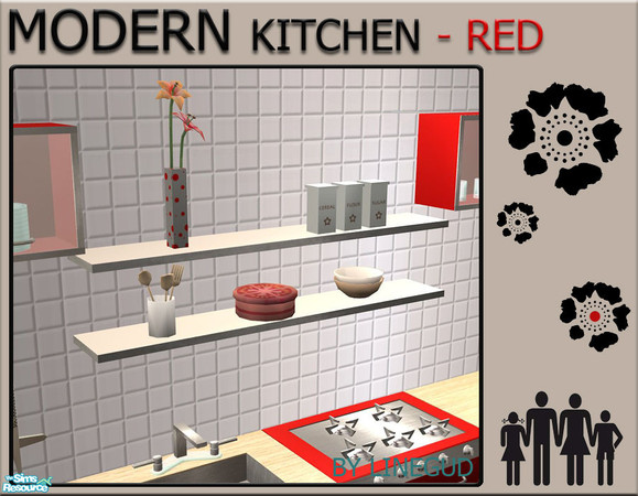 Sims 2 — Kitchen red recolor- shelves by linegud — A recolor for my Modern kitchen.... **TSRAA**