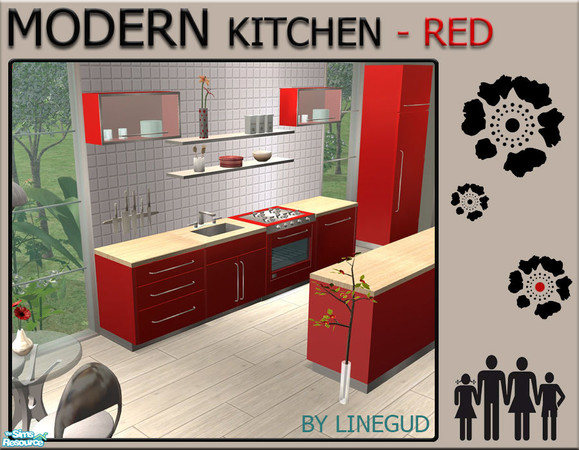 Sims 2 — Kitchen red recolor by linegud — A recolor for my Modern kitchen.... Note: For the sink recolor to work, please