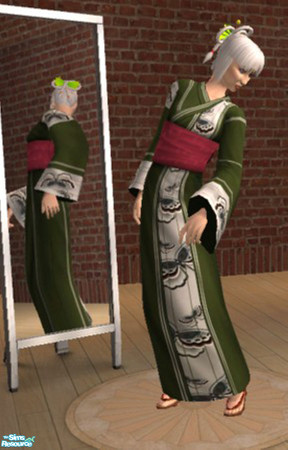Sims 2 — BV Kimono for Elder Female - Green and Red by moonlitmaiden — Tired of few decent clothes for elders? Expand