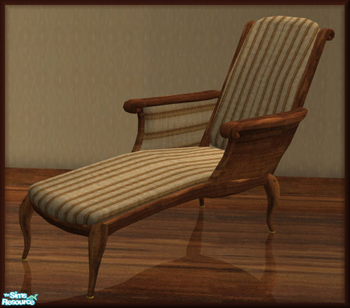 Sims 2 — NK TC60 Living Room - Lounger by MoMama — A lounge chair in striped cushions with a dark wood frame.