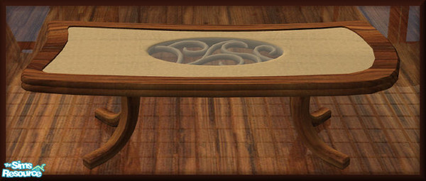 Sims 2 — NK TC60 Living Room - Coffee Table by MoMama — A dark wood coffee table with a beige insert.