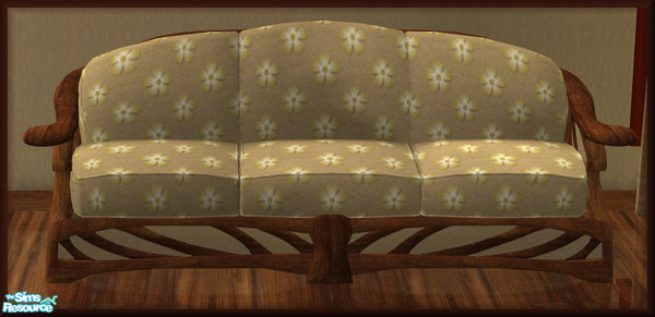 Sims 2 — NK TC60 Living Room - Sofa by MoMama — A baroque sofa in a dark wood with beige flowered fabric.