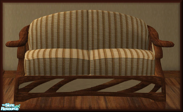 Sims 2 — NK TC60 Living Room - Loveseat by MoMama — A baroque loveseat in beige and brown stripes and dark wood. Cushion