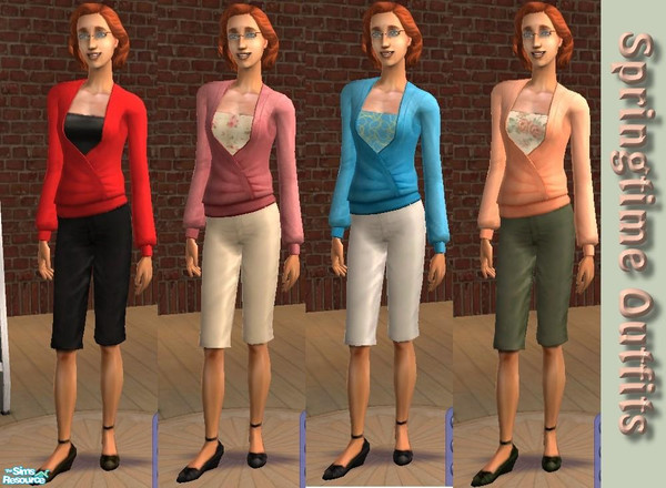 Sims 2 — Springtime Outfits by Malitia — Well, not all bright colors ;) Requires Open for Business.