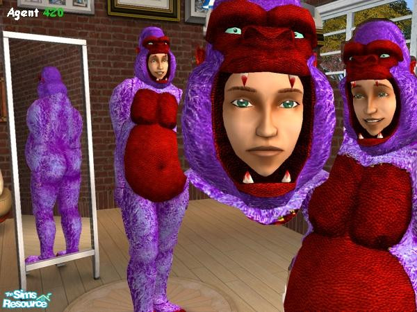 Sims 2 — Elder Female Red Skin Lizard Ape Suit by Agent420 — This Alien Lizard Ape costume (Everyday Clothing) works for