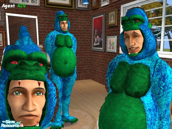 Sims 2 — Male Green Skin Lizard Ape Hat by Agent420 — This hair (Hat) is for Male Young Adults, Adults, and Elders. Green
