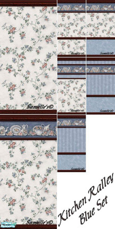 Sims 2 — jbKitchenRalleyBlueSet231 by Samielle — Mix & match these beautiful kitchen wallpapers to your